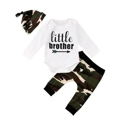 Little Brother 3 предмета для маленьких мальчиков одежда топы с длинными рукавами комбинезон камуфляж Брюки для девочек Комплект одежды с