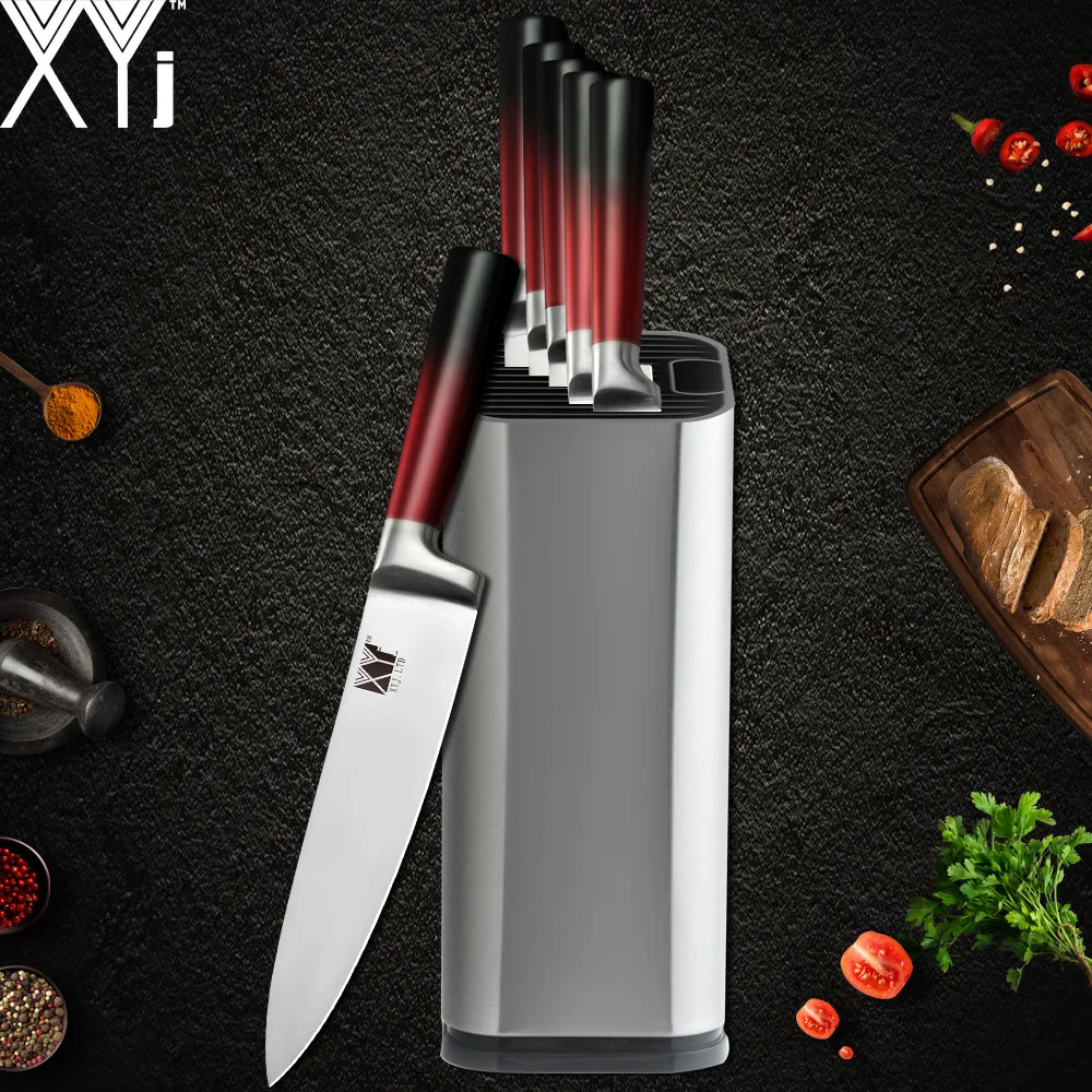 

XYj 7pcs Kitchen Cooking Knife Holder Set Gradient Color Handle 3.5'' 5'' 7'' 8'' Knives Meat Fish Kitchen Gadgets Cooking Tool