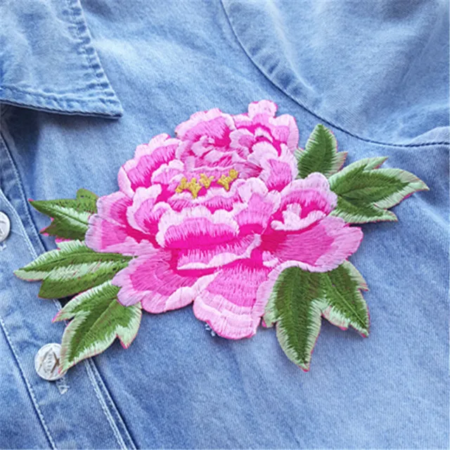 1Pcs Large Pink Peony Flower Patch Flowers Patches Iron on Embroidery