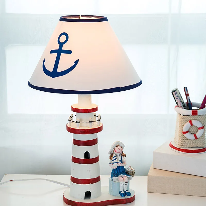 Mediterranean Style Wooden Lighthouse Lamp
