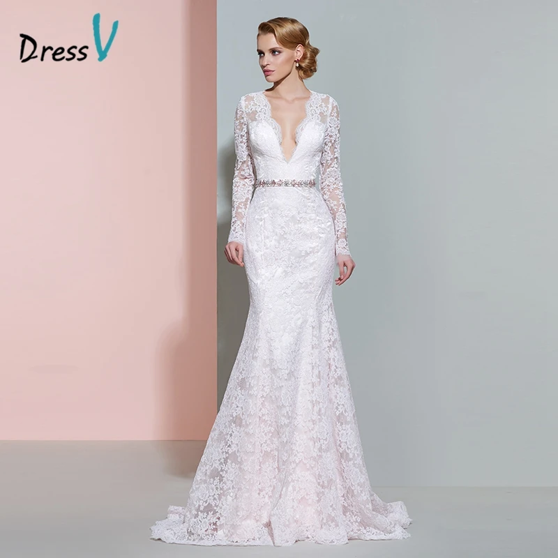 V Neck Wedding Dress With Sleeves 2