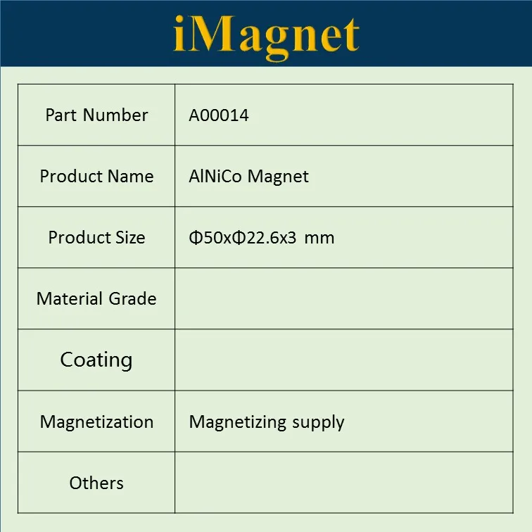 A00014 1 шт. кольцо AlNiCo2 магнит d50 x 22 6x3 мм под заказ из стали дисковый магнит|Магнитные
