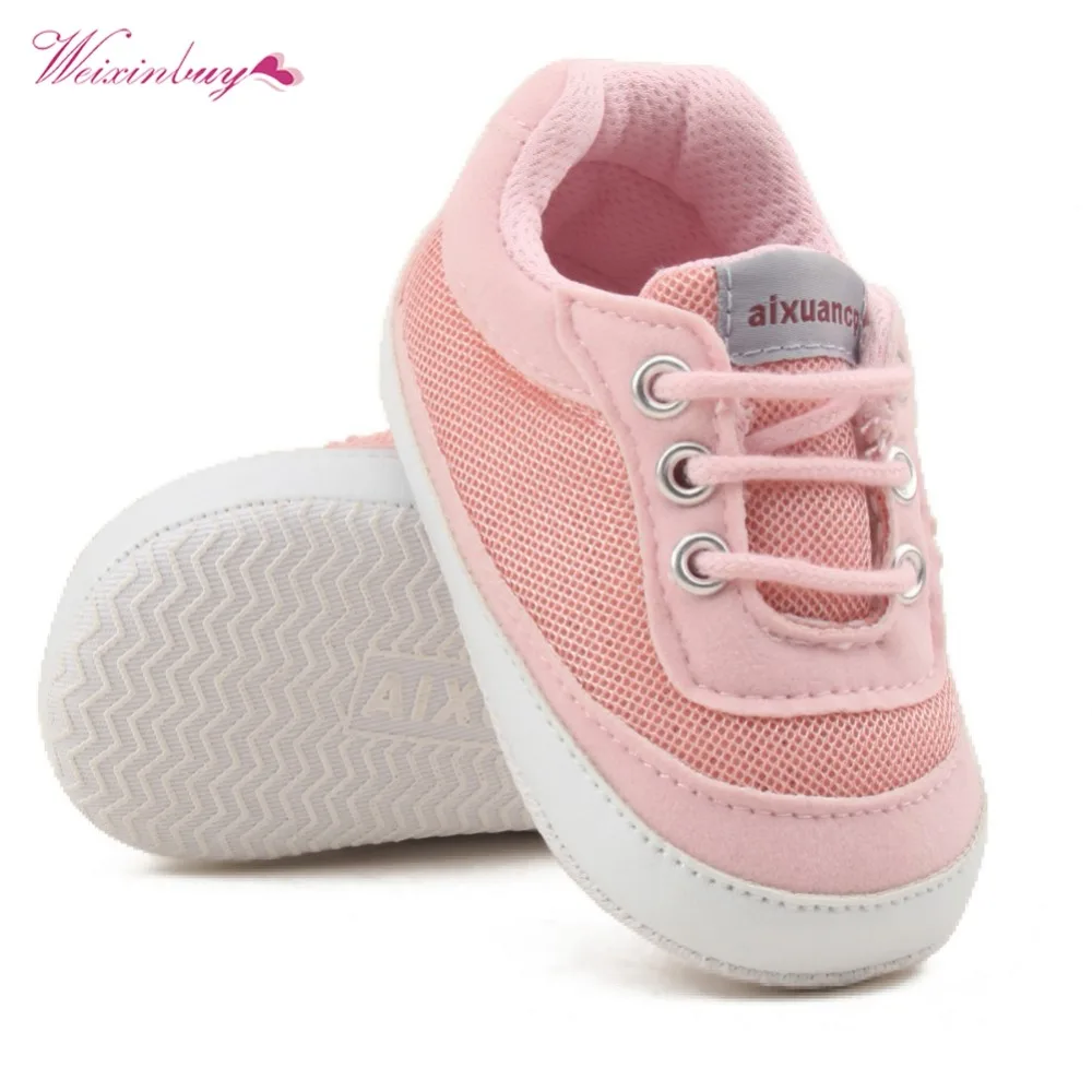 WEIXINBUY Newborn Baby Boy Girl Shoes First Walkers Spring Autumn Baby Boy Soft Sole Shoes Infant Canvas Crib Shoes 0-18 Months