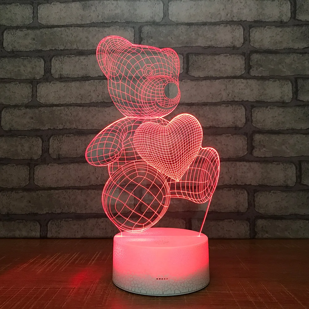 Медведь 3D ночные светильники Красочные акриловые фонари творчески и уникально продавать прикроватный Usb Led 3d лампа очаровательный рисунок для детей игрушки