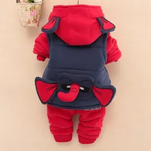 3 шт./компл. Новые Baby Boy Одежда Осень Зима Толстые Теплые детский Костюм 3D Уши Нос Мультфильм Милый Ребенок Одежда С Капюшоном Куртки