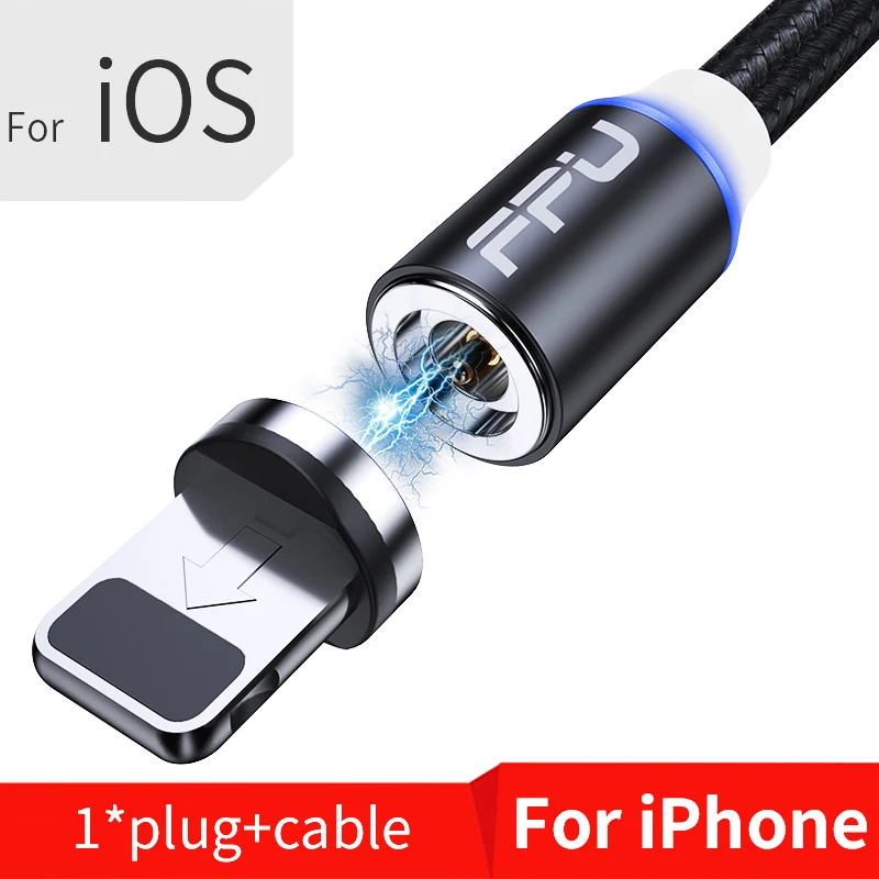 FPU Магнитный Micro usb type-C кабель для быстрой зарядки iPhone, samsung, Xiaomi, Магнитный зарядный шнур для мобильного телефона Android 3 м - Цвет: Black iOS Cable