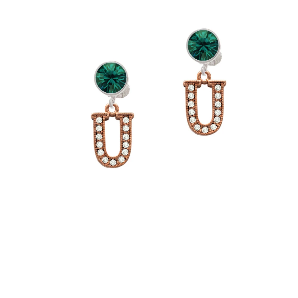Crystal Rose Gold Tone Initial - U - Crystal Clip On Earrings (5)