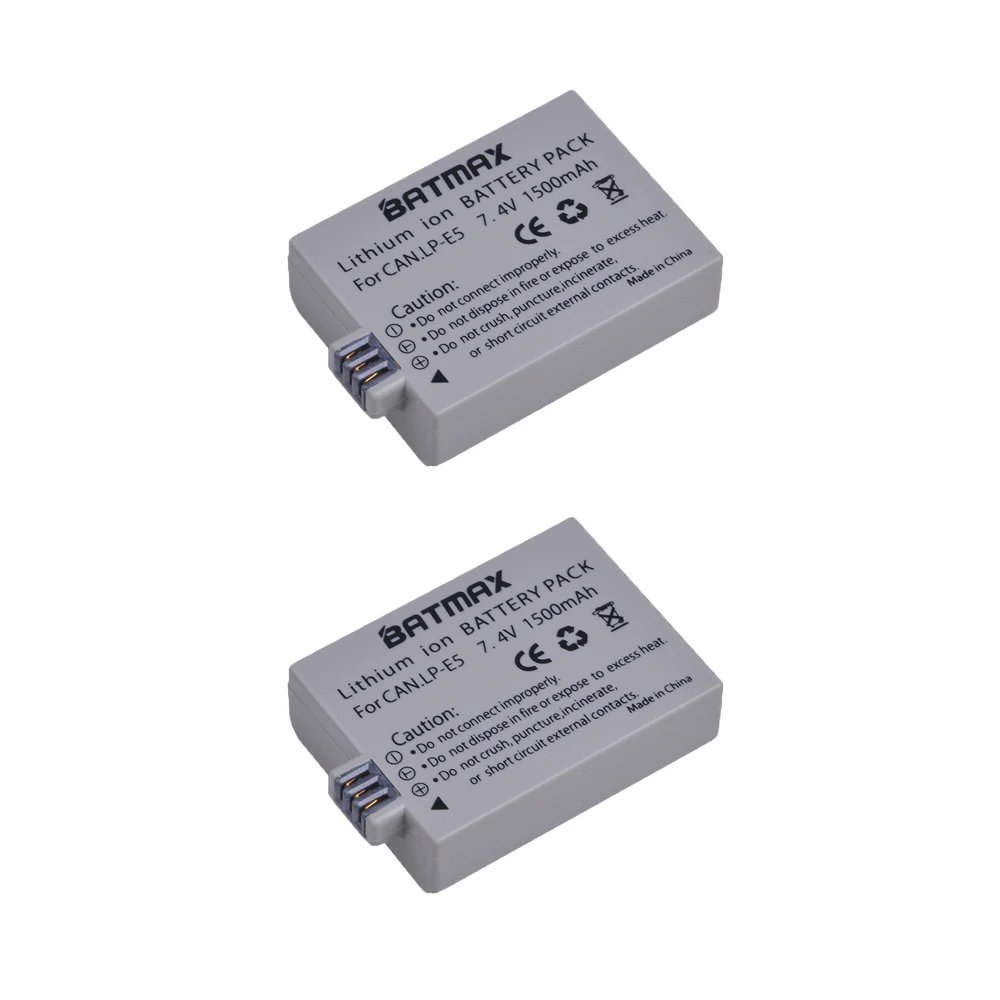 1500mAh LP E5 LPE5 LP E5 Battery 2 pack for Canon EOS Rebel XS Rebel T1i