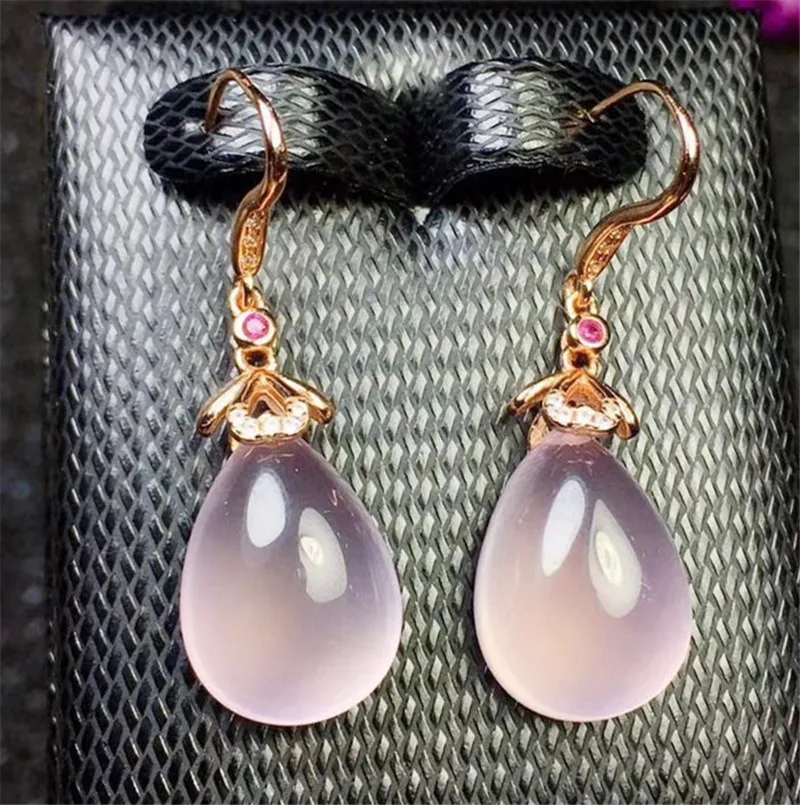 Серьги подвески из Натурального Розового Кварца 9 6 карат * 2 шт. большой