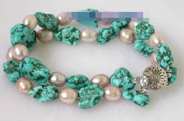 

free shipping 09744 2row purple pearl turquoise bracelet