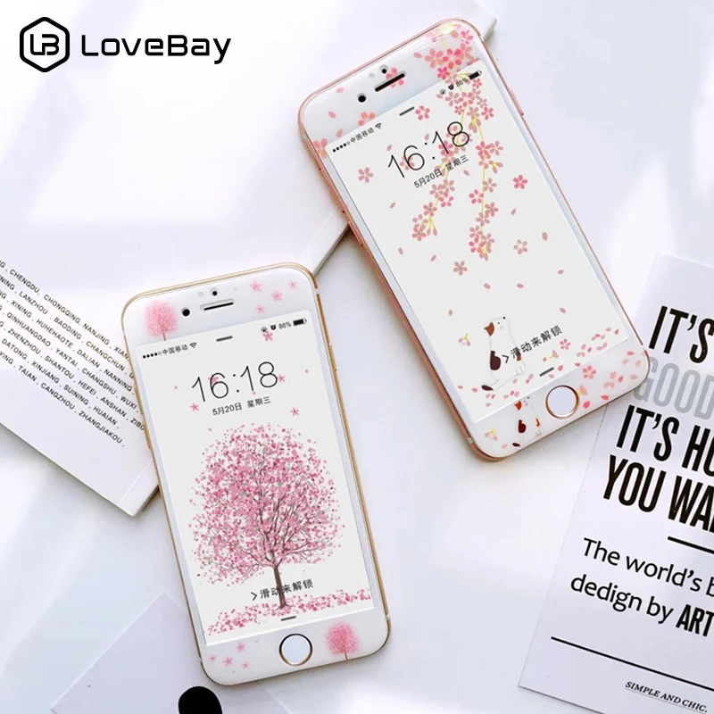 

Lovebay Protective Tempered Glass Film Phone Screen Protector Sakura Floral Ultrathin Film For iphone XS Max XR X 6 6S 7 8 Plus