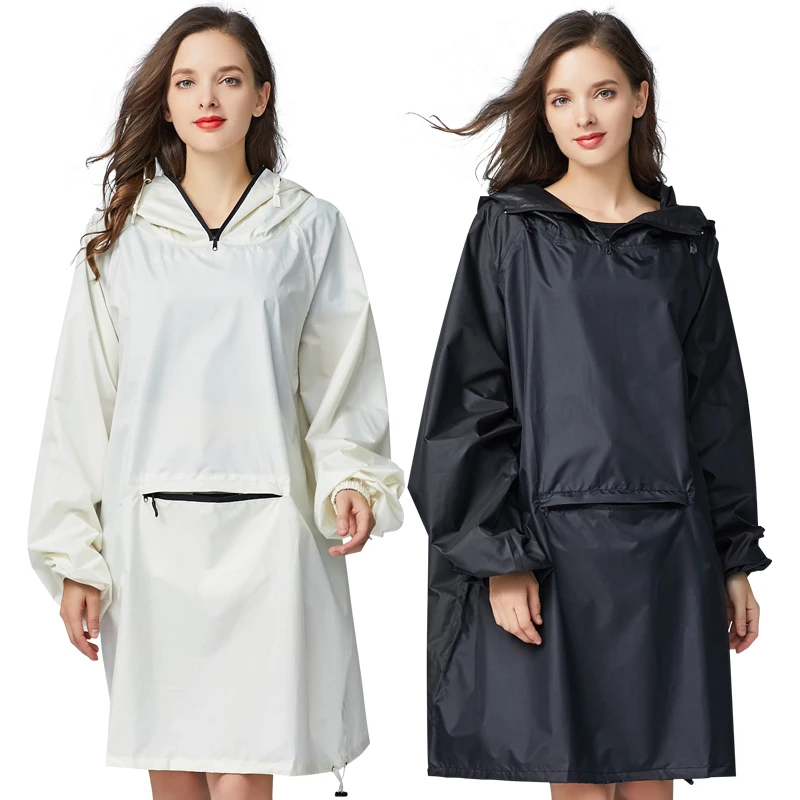 Raincoat Poncho Women's Stylish Waterproof Rain Poncho Cloak Raincoat with Hood Sleeves and Big Pocket on Front.