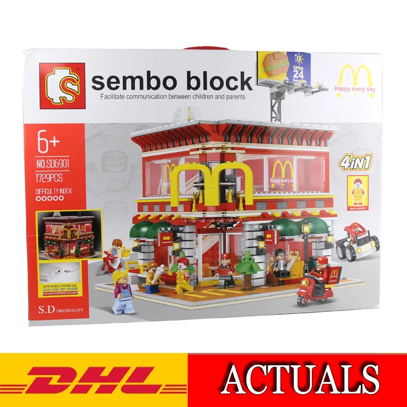 

2018 New DHL SD6901 1729Pcs LED McDonald's restaurant Model Building Kits toy Blocks Bricks Compatible Children Toys Gift
