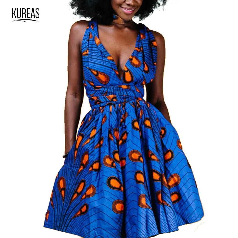 

Kureas African Dress Women Nation Polyster Africa Printing Sexy Summer Dresses National Print Vestido Dashiki Kanga Clothing