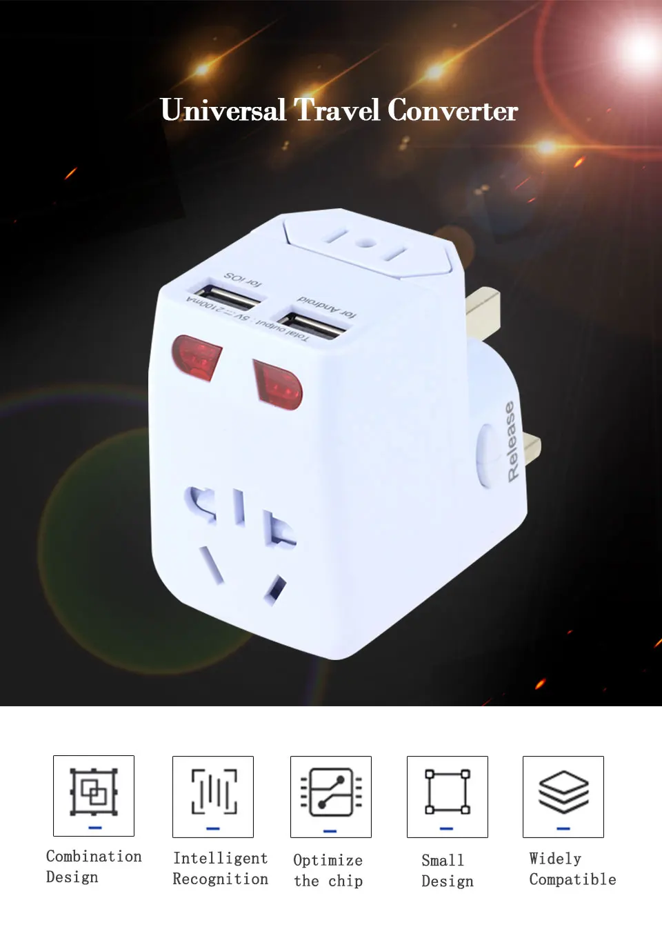 New Dual USB Charging Port All in One Universal Worldwide Convenient Can Be Split Charger Power UK AU US EU Plug Adapter (1)