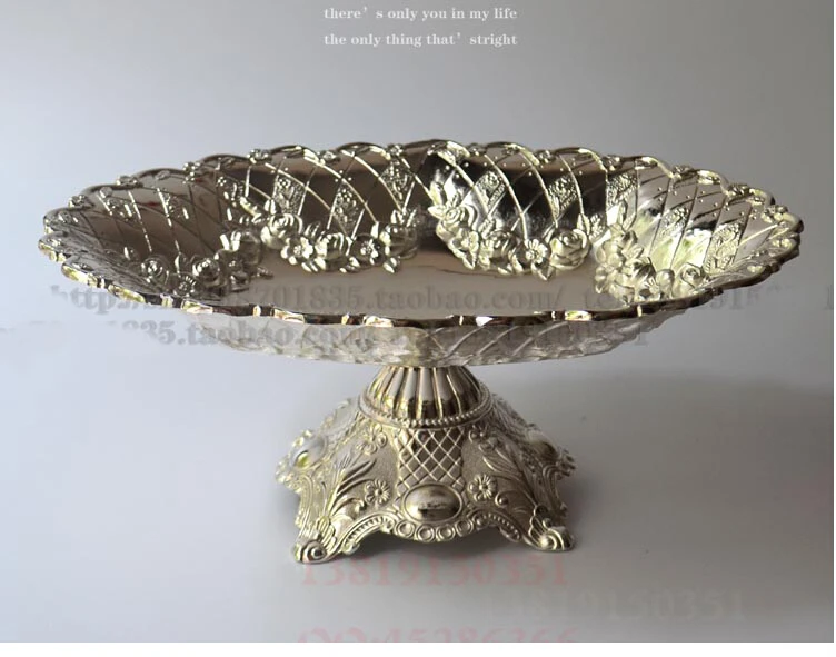 30cm zinc alloy metal tray decoration for cake fruit dried foods bread stand embossed wedding event