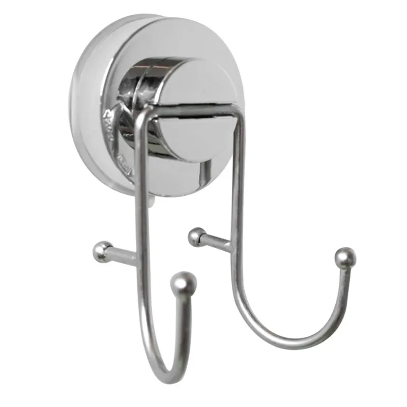 

1PC Stainless Steel Bathroom Hook Towel Racks Coat Hat Sucker Doudle Dual Hooks Hanger Wall Mounted Suction Cup Holder Rack #B20