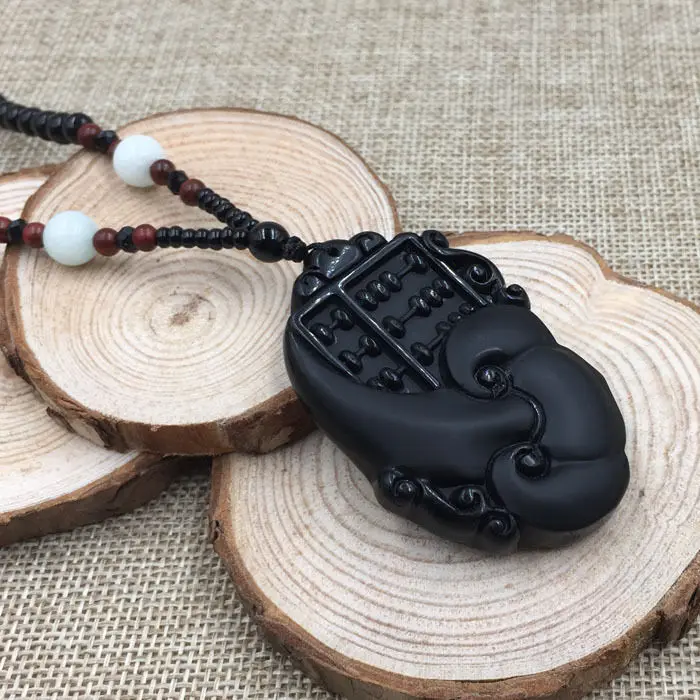 A-33 Hand-Carved Ruyi Grade A Natural Black Obsidian Jade Pendant &ampNecklace | Украшения и аксессуары