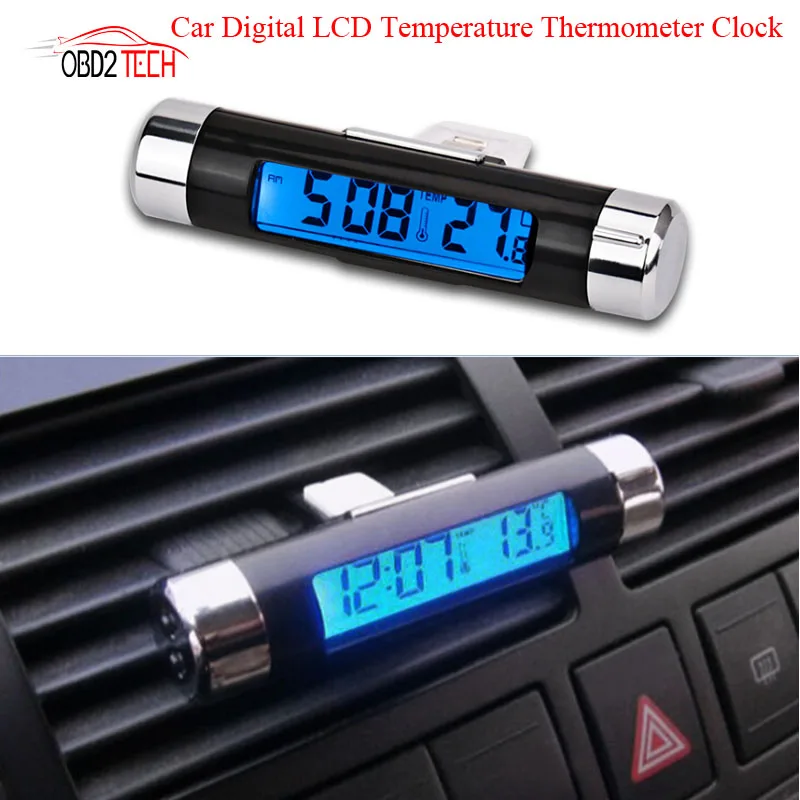

New 2 in 1 Car Digital LCD Temperature Thermometer Clock Auto Accessories Car Digital Time Clock Air Vent Outlet Clip On
