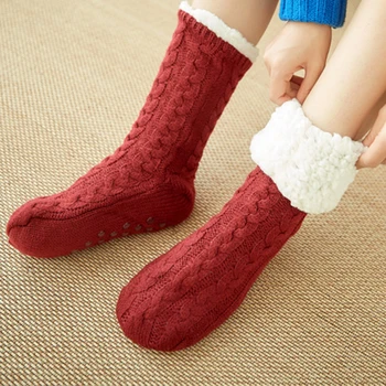 

Women Warm Autumn Winter Socks Cotton Wool Floor Non-slip Soft Sock Girl Fluffy Keep Warmth Thicken Female Solid Color Socks
