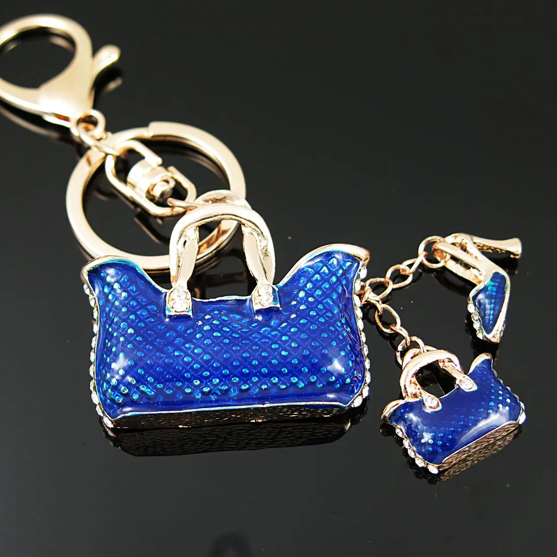 

Exquisite Blue bag High heels Crystal Rhinestone Charm Pendant Purse Car Key Ring Keychain Party Favorite Gift High-quality