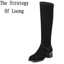 Женские высокие сапоги из нубука с коротким плюшем и стразами; зимние однотонные зимние сапоги на молнии на высоком каблуке; ZY171031