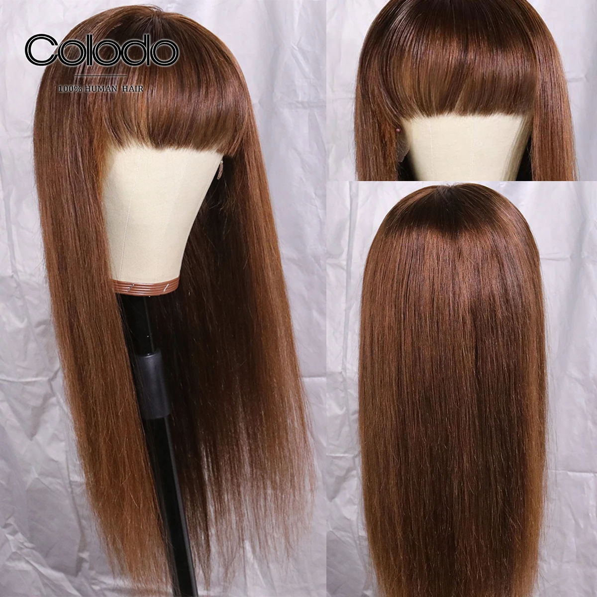 Цвет: коричневый парик из человеческих волос, бразильский парик 99j, прямые парики с челкой, волосы remy, человеческие волосы, парики для черных