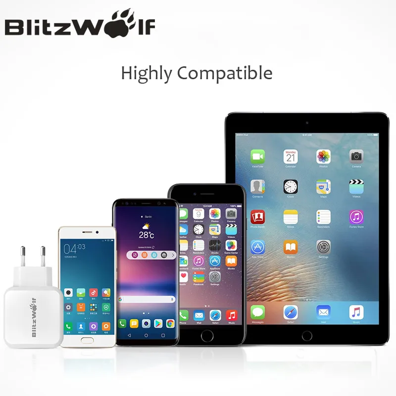 Зарядное устройство BlitzWolf на 2 порта USB для путешествия Мобильное Адаптер