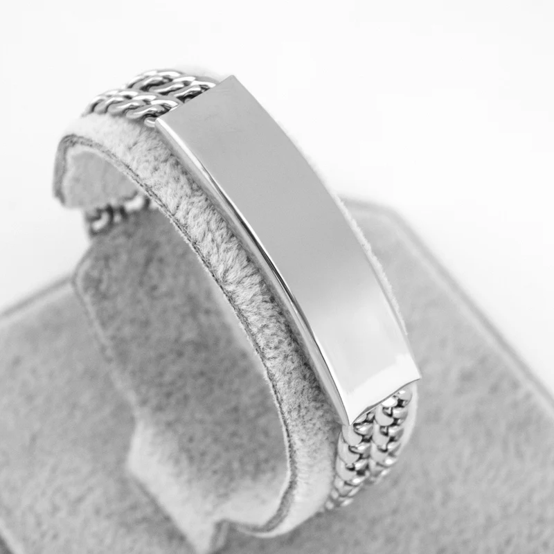 

Mens 10mm personalized print blank tube double line cuban cable bracelet silver color bracelets Stainless steel bracelet