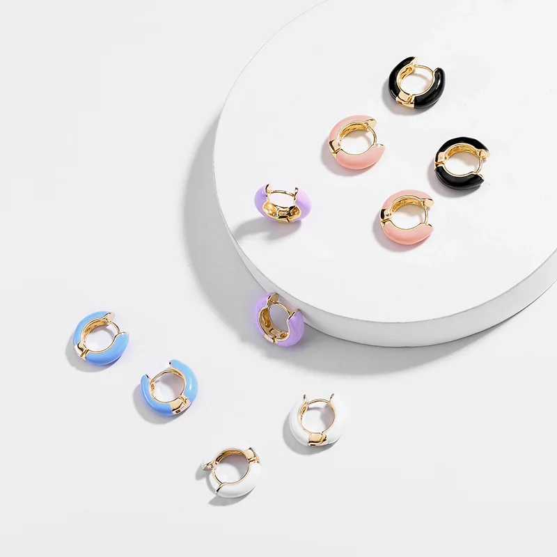 

ZWPON 2019 Mini C Shape Enamel Hoop Earrings for Women Fashion Cute Statement Earrings Jewelry Wholesale