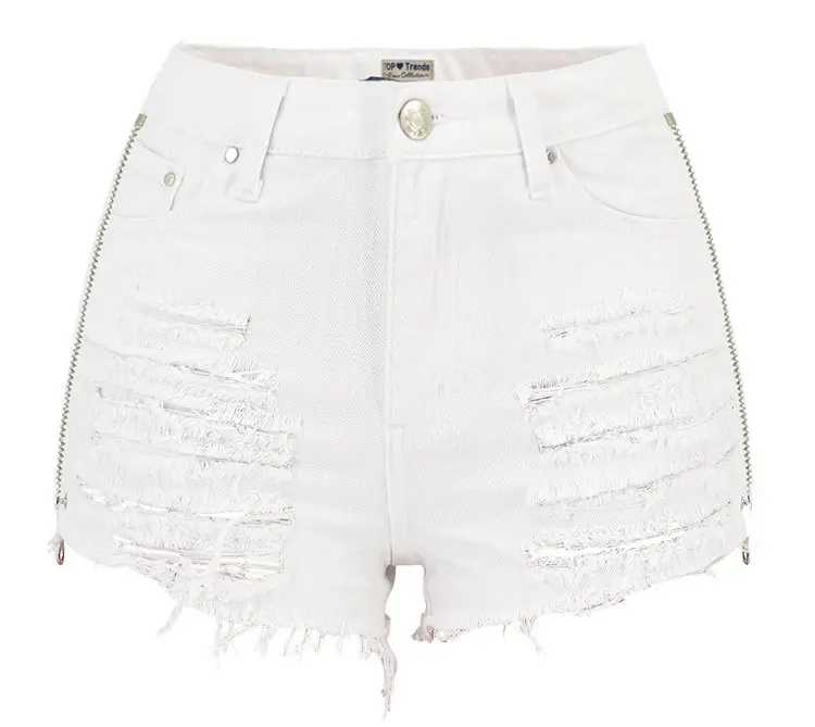 LOGAMI/рваные джинсовые шорты на молнии с вышивкой звезд; женские джинсовые шорты; пляжная одежда белого цвета - Цвет: Белый