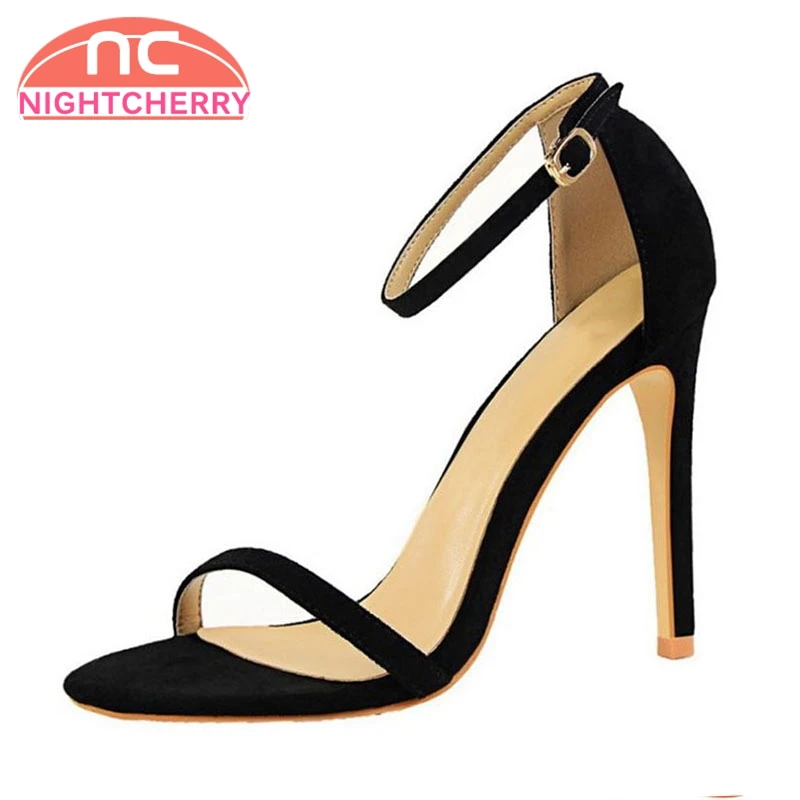 

NIGHTCHERRY Dropship Women Thin High Heel Sandals Buckle Sexy Fashion Summer Shoes Women Party Wedding Footwear Size 34-40