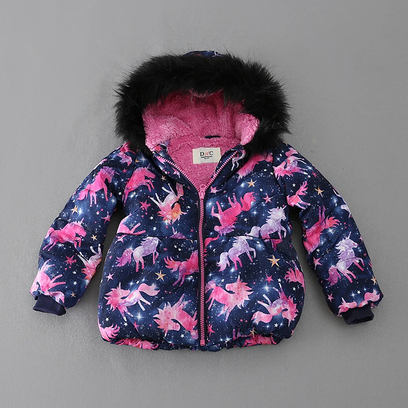 

girls winter jacket, girls winter hooded coat, horse print, windproof, size 2Y to 5Y
