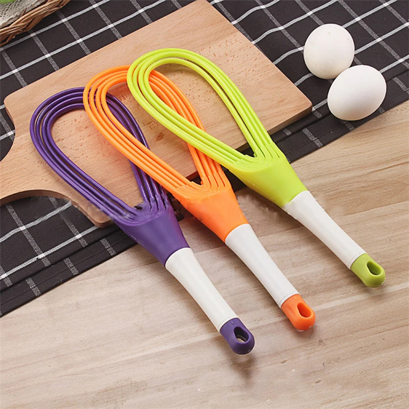 1pc 29.7*8.7cm Home Kitchen Tools Dough Mixer Silicone Eggbeater Handle Whisk Rotating Dual-use Plastic Egg Beater |