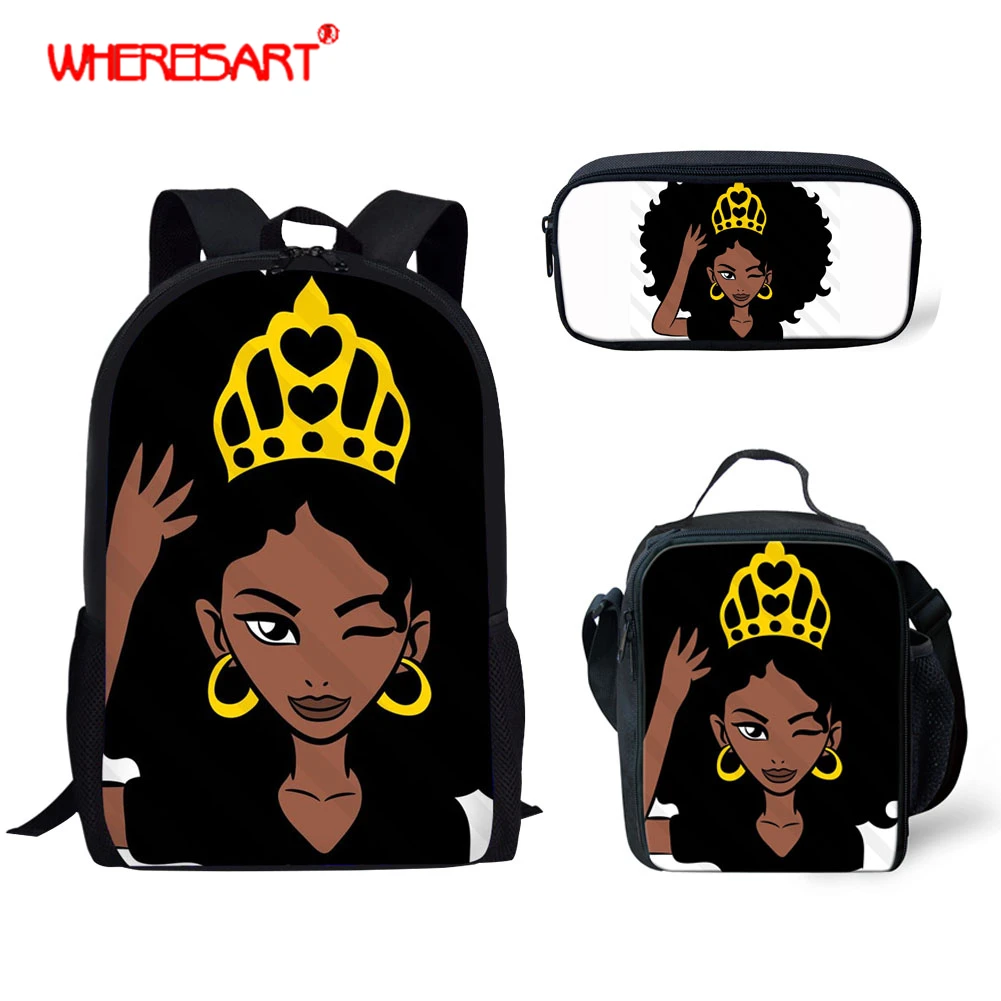 

WHEREISART 2019 Girls School Bags Children Backpack Primary Bookbag Orthopedic African Princess Schoolbags Mochila Infantil