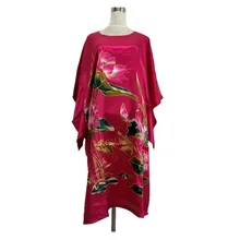 Ярко-розовый Женский Искусственный шелковый халат платье Летнее Looose ночное белье Элегантная ночная рубашка женская сексуальная ночная рубашка один размер