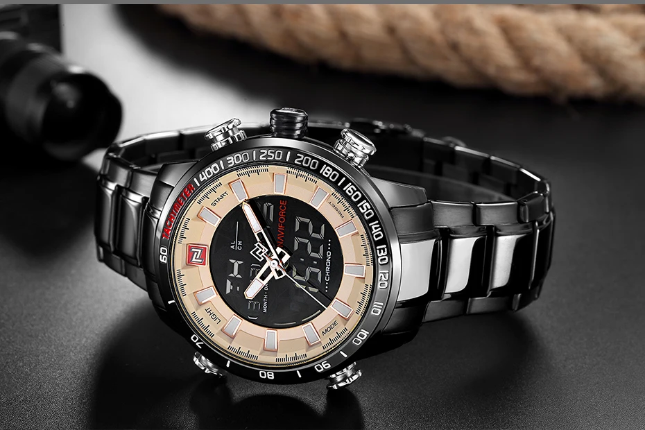 Мужские часы Роскошные модные спортивные часы бренд NAVIFORCE Мужские кварцевые аналоговые цифровые часы мужские водонепроницаемые часы из нержавеющей стали