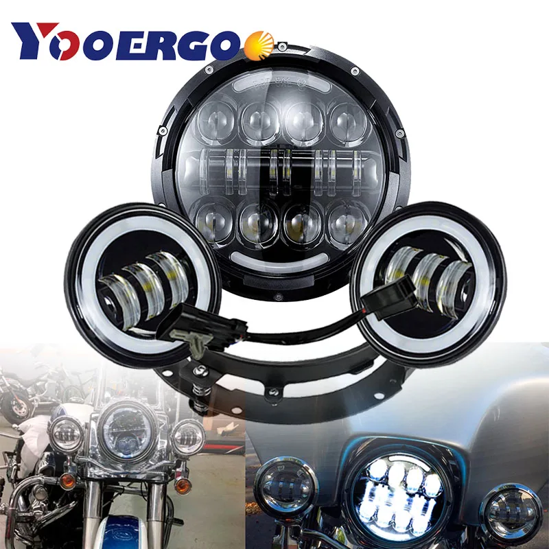

DOT 7 inch Projector LED Headlight Set with Matching 4.5 ''Led Fog Light + Mounting Bracket Harness Adapter HD