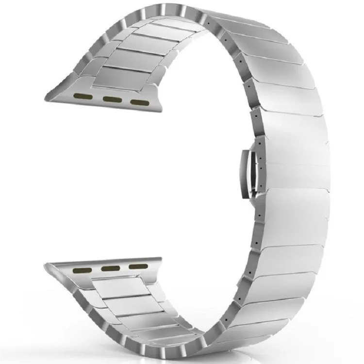 silver Роскошный браслет из нержавеющей стали для apple watch Series 5 4 3 1 2 iwatch 44 мм 40 мм 38 мм стальной ремешок 42 мм с адаптерами - Цвет ремешка: silver