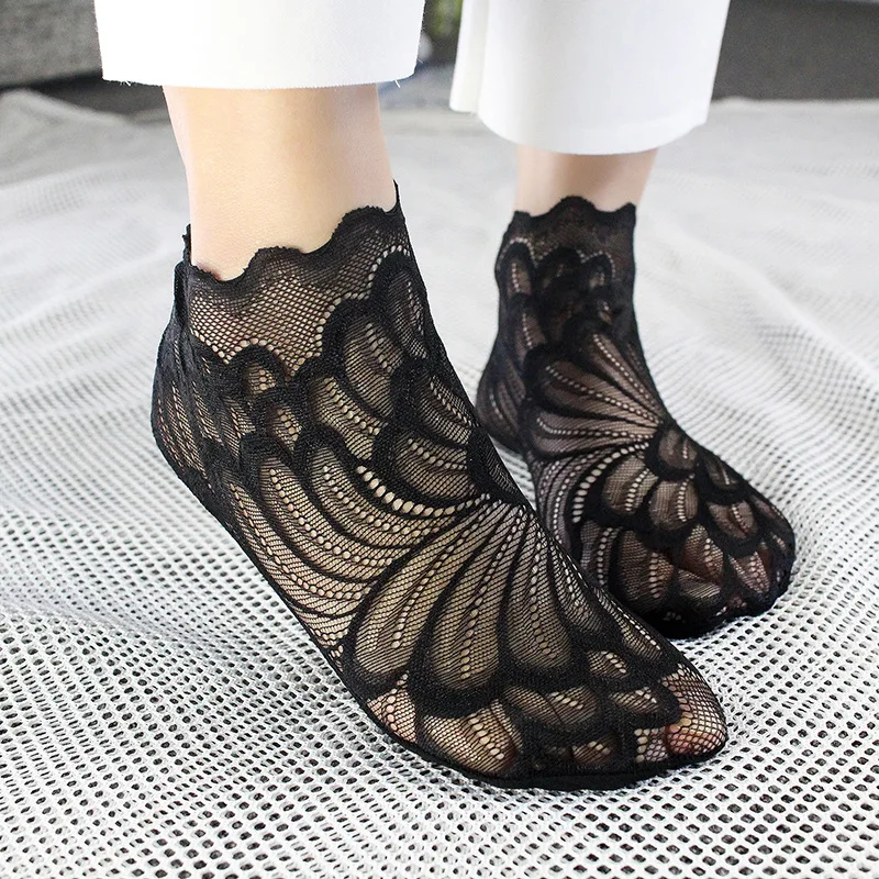 

Ms Boat Socks In Spring Summer Bud Silk Sexy Lace No Show Socks Invisible Breathable