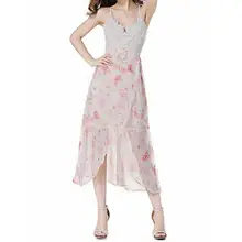 Women Boho Long Dress Party Beach Dress Sundress 2018 Fashion Summer Floral Lace Chiffon Dresses WS6366V