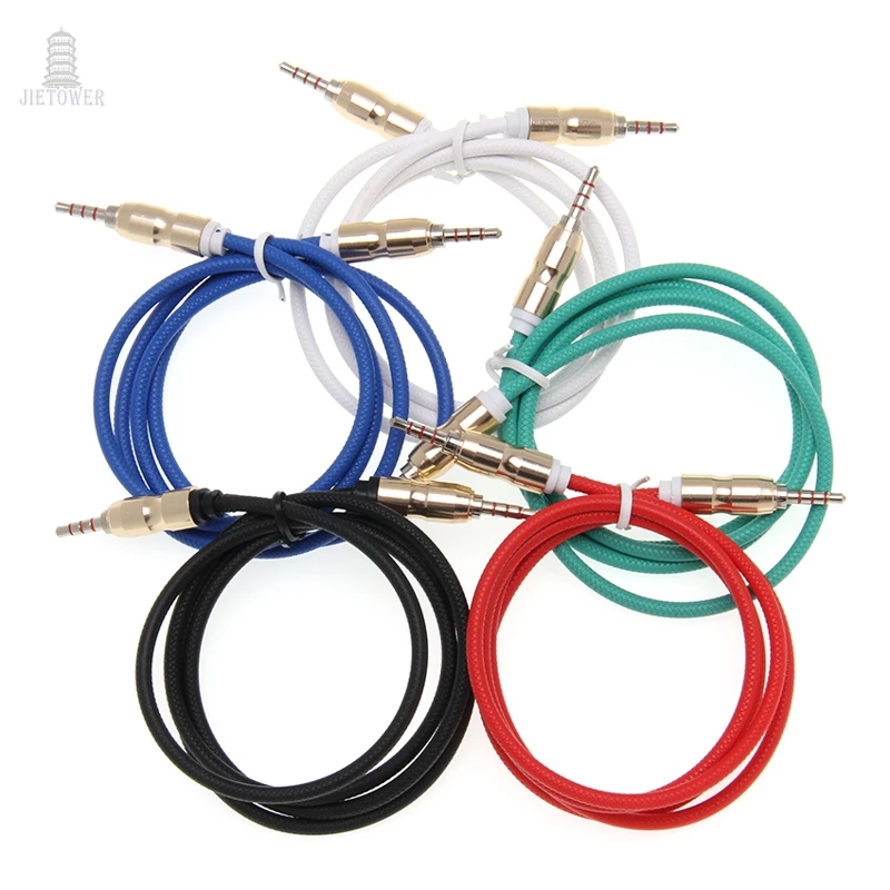 100pcs Jack Audio Cable 3 5 mm Male to Male Bullet head Audio Aux Cable For iPhone Car Headphone Speaker 4 Wire Line Aux Cord