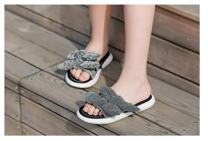 New Kids Slippers Summer Beach Children Cork Sandals Bling Sequins For Family Shoes Leopard Barefoot Flats Girls Slipper