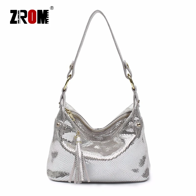 

ZROM New Luxury Serpentine Pattern Embossed Handbags Shiny Genuine Leather Women Designer Hobos Multi Functional Tote Bags