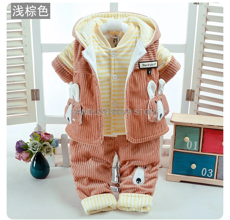 Одежда для новорожденных Комплект комбинезон для мальчиков, для малышей, для девочек плотные теплые комбинезоны, для детей, Пижама для новорожденных; вельветовые Фланелевое пальто+ рубашка+ Штаны 3 предмета в комплекте