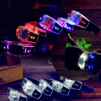 

New Black LED Light Up Silicone Wristband Voice Control Flashing Bracelet Bangle Cheer Prop Halloween Glow Party Supplies