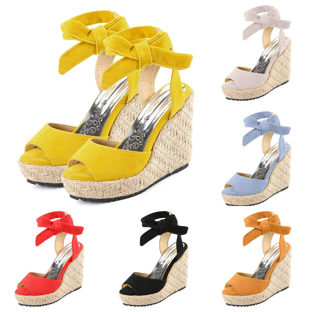 

Women's sandals Fish mouth Beach Shoes Yellow Wedge sandals Ankle Strap Platform Shoes Summer Thick-soled high heels Footwear