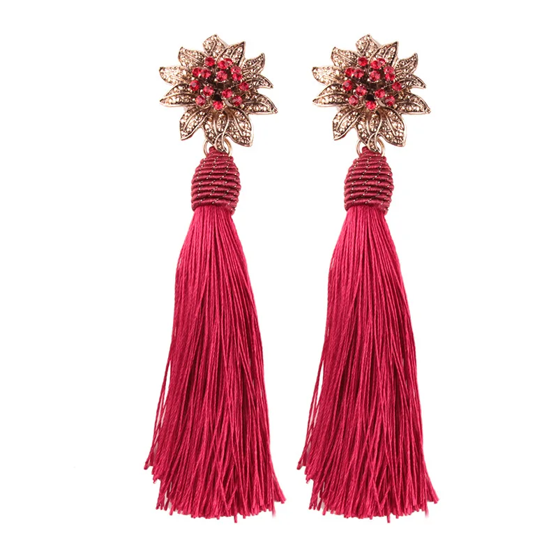 6 цветов, женские цветные серьги с цветком и кисточками, для женщин, для свадебной вечеринки, очаровательные, хорошее качество, модные висячие серьги - Окраска металла: Red