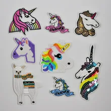 Единорог с животным вырезом вышитые железные нашивки для одежды DIY полосатая одежда бриллиантовые наклейки пользовательские значки Альпака розовый