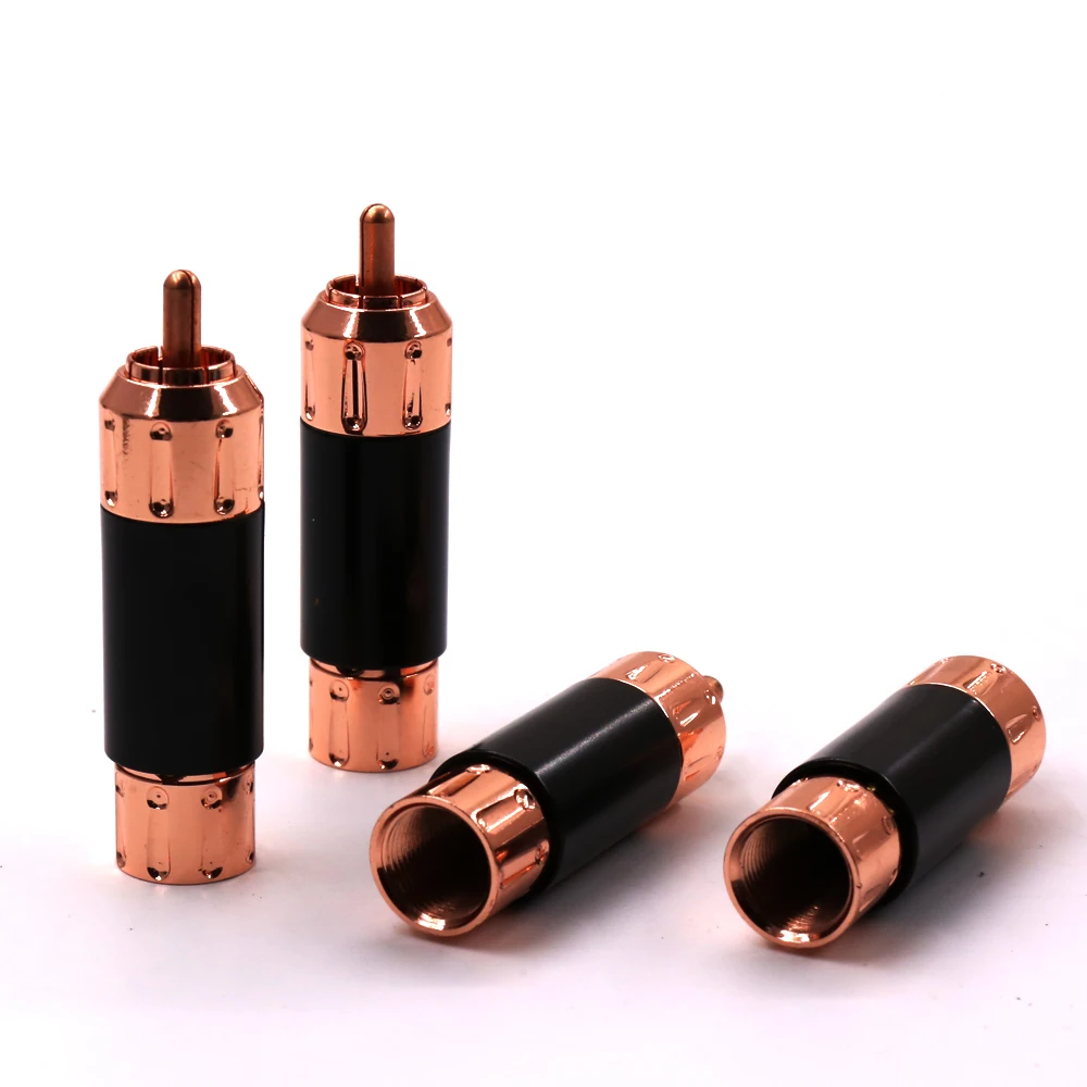 4 pcs Gaofei GF-RED03R Red Copper Plated RCA Phono Audio Plug Connector 9mm Cabl